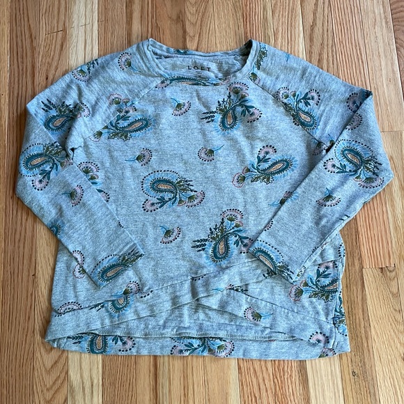 Loft Sweatshirt Womens Medium Gray Paisley Print Crewneck Cotton Boho Western - Picture 1 of 10